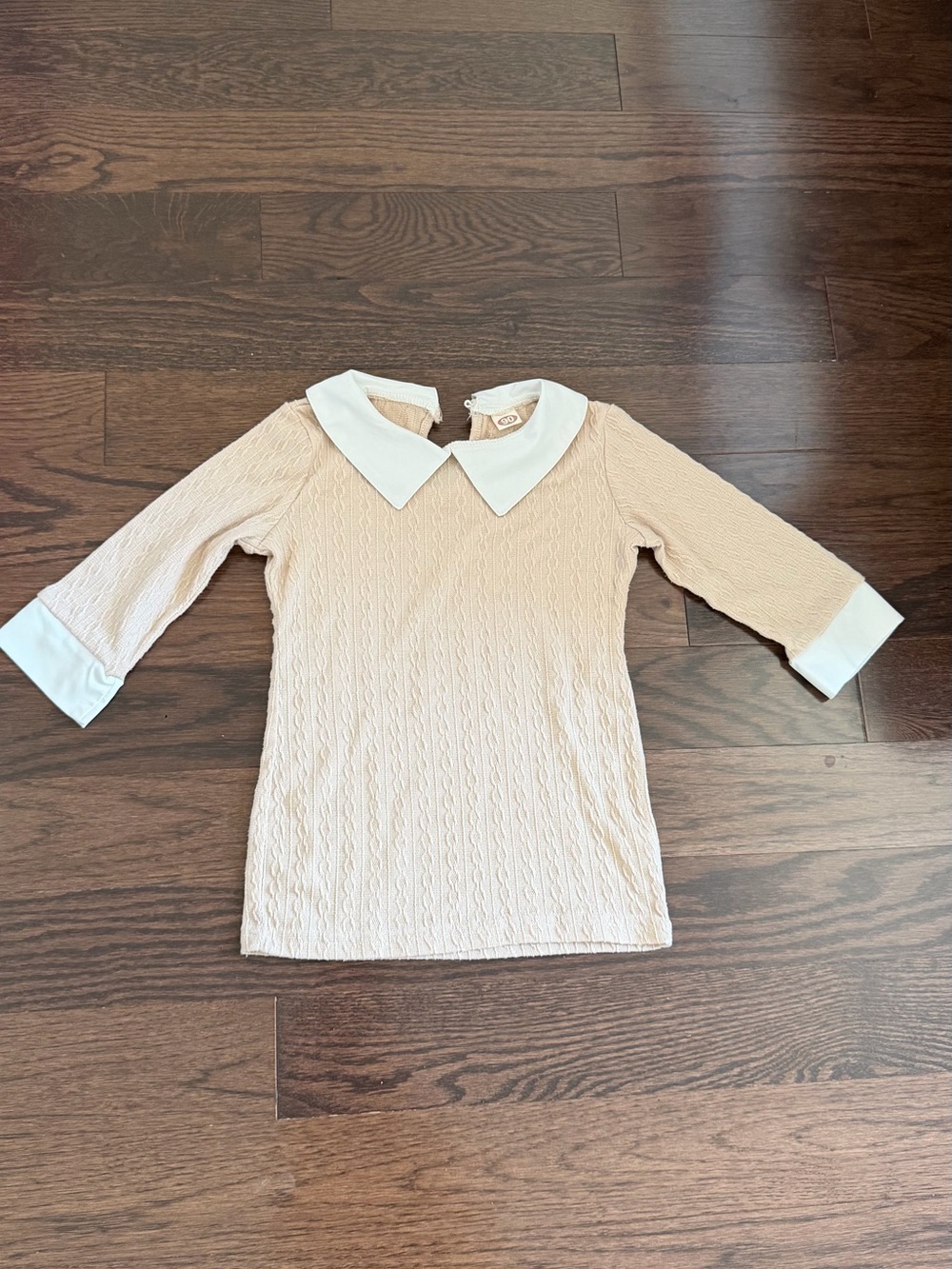 Girls' Cream Knit Top with White Peter Pan Collar